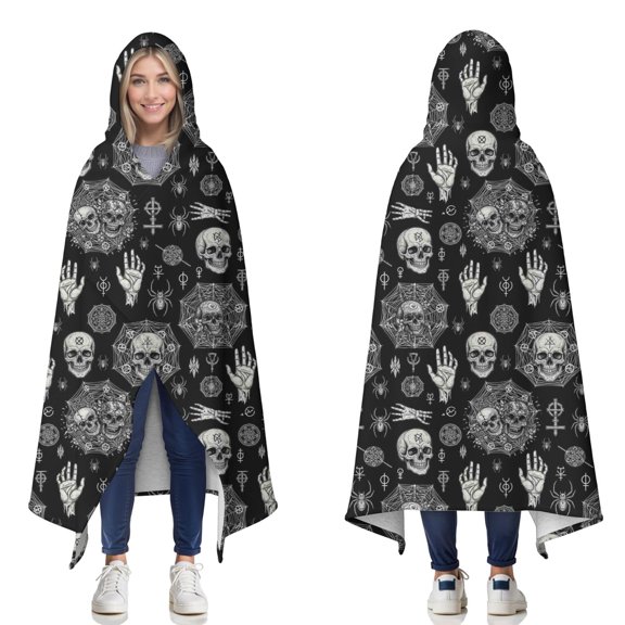 Wearable Blanket,Black Occult Symbol Pattern Hooded Wearable Sherpa Blanket for Adults & Teens,Winter Poncho Shawl Wrap Cape Thick Warm,50"x60"