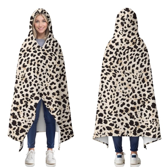 Wearable Blanket,Black and Tan Leopard Print Hooded Wearable Flannel Blanket for Adults & Teens,Winter Poncho Shawl Wrap Cape Cozy Anti-Pill,50"x60"