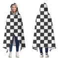 thumbnail image 1 of Wearable Blanket,Black and White Checkered Pattern Hooded Wearable Sherpa Blanket for Adults & Teens,Winter Poncho Shawl Wrap Cape Thick Warm,50"x60", 1 of 5