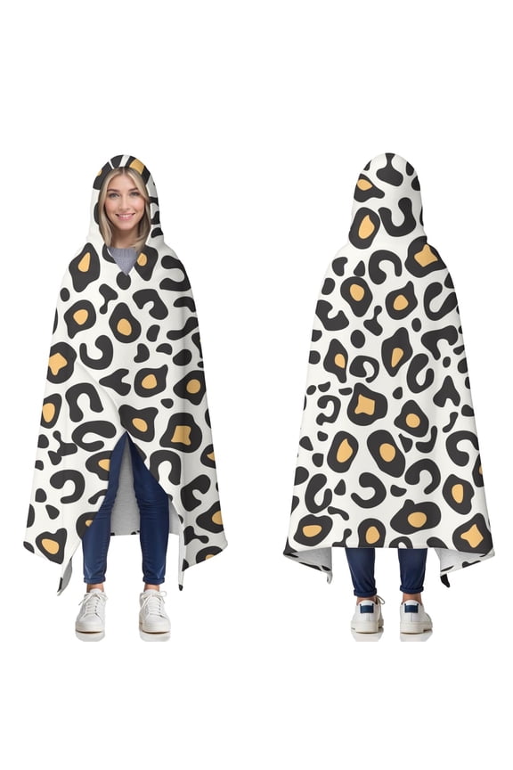 Wearable Blanket,Black and Yellow Of Leopard Print Hooded Wearable Sherpa Blanket for Adults & Teens,Winter Poncho Shawl Wrap Cape Thick Warm,50"x60"