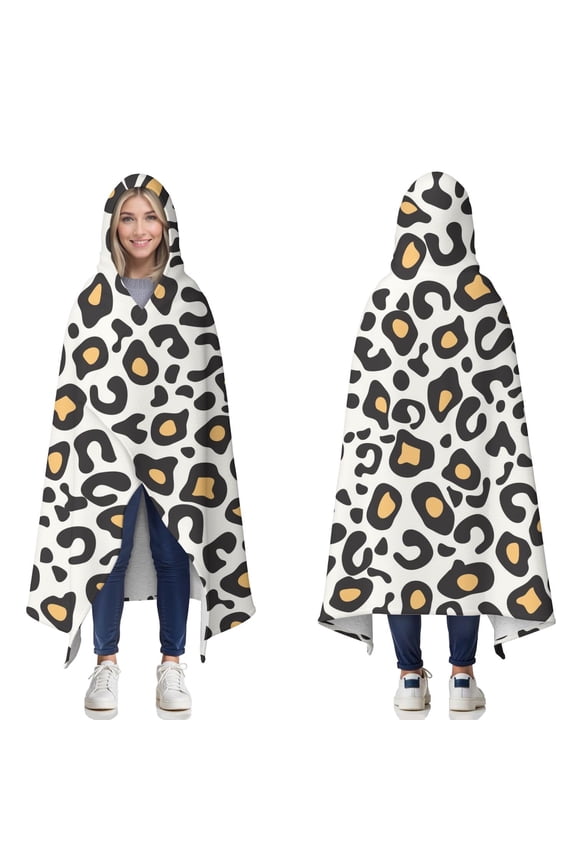 Wearable Blanket,Black and Yellow Of Leopard Print Hooded Wearable Sherpa Blanket for Adults & Teens,Winter Poncho Shawl Wrap Cape Thick Warm,60"x80"