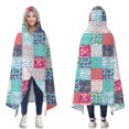 thumbnail image 1 of Wearable Blanket,Blue Boho Pioneer Flower Patchwork Pattern Hooded Wearable Flannel Blanket for Adults & Teens,Winter Poncho Shawl Wrap Cape Cozy Anti-Pill,50"x60", 1 of 5