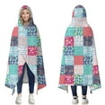 thumbnail image 1 of Wearable Blanket,Blue Boho Pioneer Flower Patchwork Pattern Hooded Wearable Sherpa Blanket for Adults & Teens,Winter Poncho Shawl Wrap Cape Thick Warm,50"x60", 1 of 5