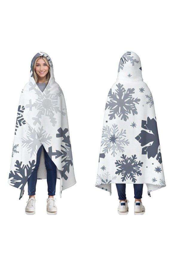 Wearable Blanket,Blue Christmas Snowflake Pattern Hooded Wearable Sherpa Blanket for Adults & Teens,Winter Poncho Shawl Wrap Cape Thick Warm,50"x60"