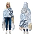 thumbnail image 1 of Wearable Blanket,Blue Floral and Petal Pattern Hooded Wearable Flannel Blanket for Adults & Teens with Buckle,Winter Poncho Shawl Wrap Cape,60"x80", 1 of 3