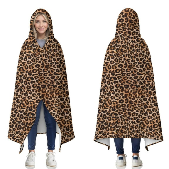 Wearable Blanket,Brown and Black Leopard Print Hooded Wearable Flannel Blanket for Adults & Teens,Winter Poncho Shawl Wrap Cape Cozy Anti-Pill,50"x60"
