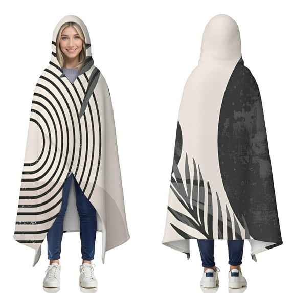 Wearable Blanket,Brown Boho Geometric and Plant Pattern Hooded Wearable Sherpa Blanket for Adults & Teens,Winter Poncho Shawl Wrap Cape Thick Warm,60"x80"