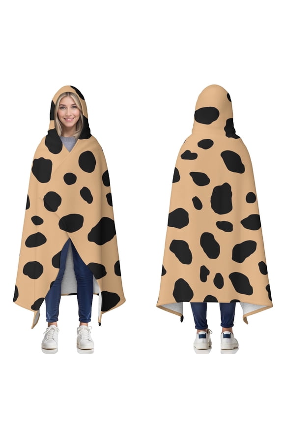 Wearable Blanket,Brown and Black Of Leopard Print Hooded Wearable Sherpa Blanket for Adults & Teens,Winter Poncho Shawl Wrap Cape Thick Warm,60"x80"