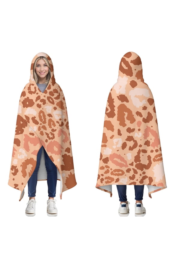 Wearable Blanket,Brown and Pink Of Leopard Print Hooded Wearable Sherpa Blanket for Adults & Teens,Winter Poncho Shawl Wrap Cape Thick Warm,50"x60"