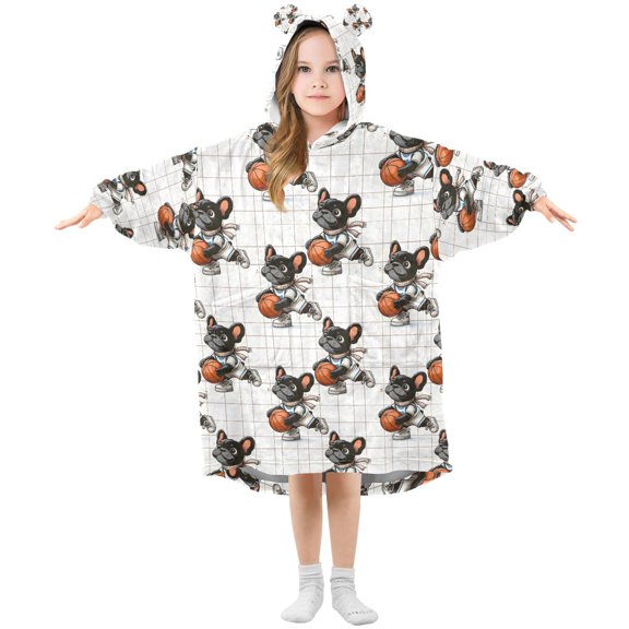 Wearable Blanket Christmas Hoodie for Dog French Bulldog Basketball Vector Pet Ball Toy Sport Puppy Breed Cartoon Scarf I Flannel Hooded Blanket with Pockets and Sleeves Suitable