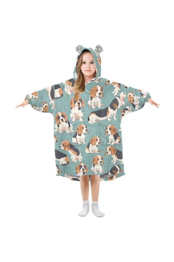 Wearable Blanket Christmas Hoodie for Beagle Flannel Hooded Blanket with Pockets and Sleeves Suitable