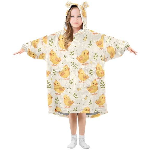 Wearable Blanket Christmas Hoodie for Cartoon Chick Flannel Hooded Blanket with Pockets and Sleeves Suitable
