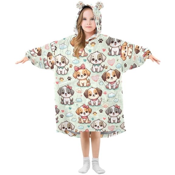 Wearable Blanket Christmas Hoodie for Cute Dog Flannel Hooded Blanket with Pockets and Sleeves Suitable