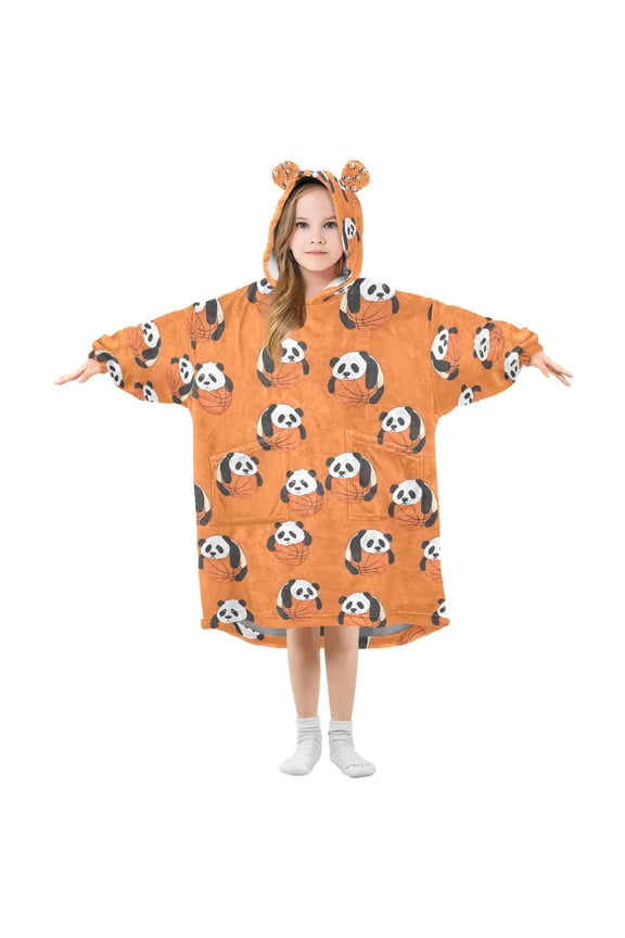 Wearable Blanket Christmas Hoodie for Panda Basketball Flannel Hooded Blanket with Pockets and Sleeves Suitable