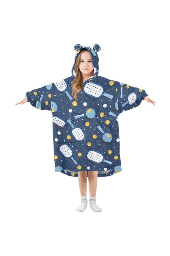 Wearable Blanket Christmas Hoodie for Pickleball Game Paddle Balls Flannel Hooded Blanket with Pockets and Sleeves Suitable
