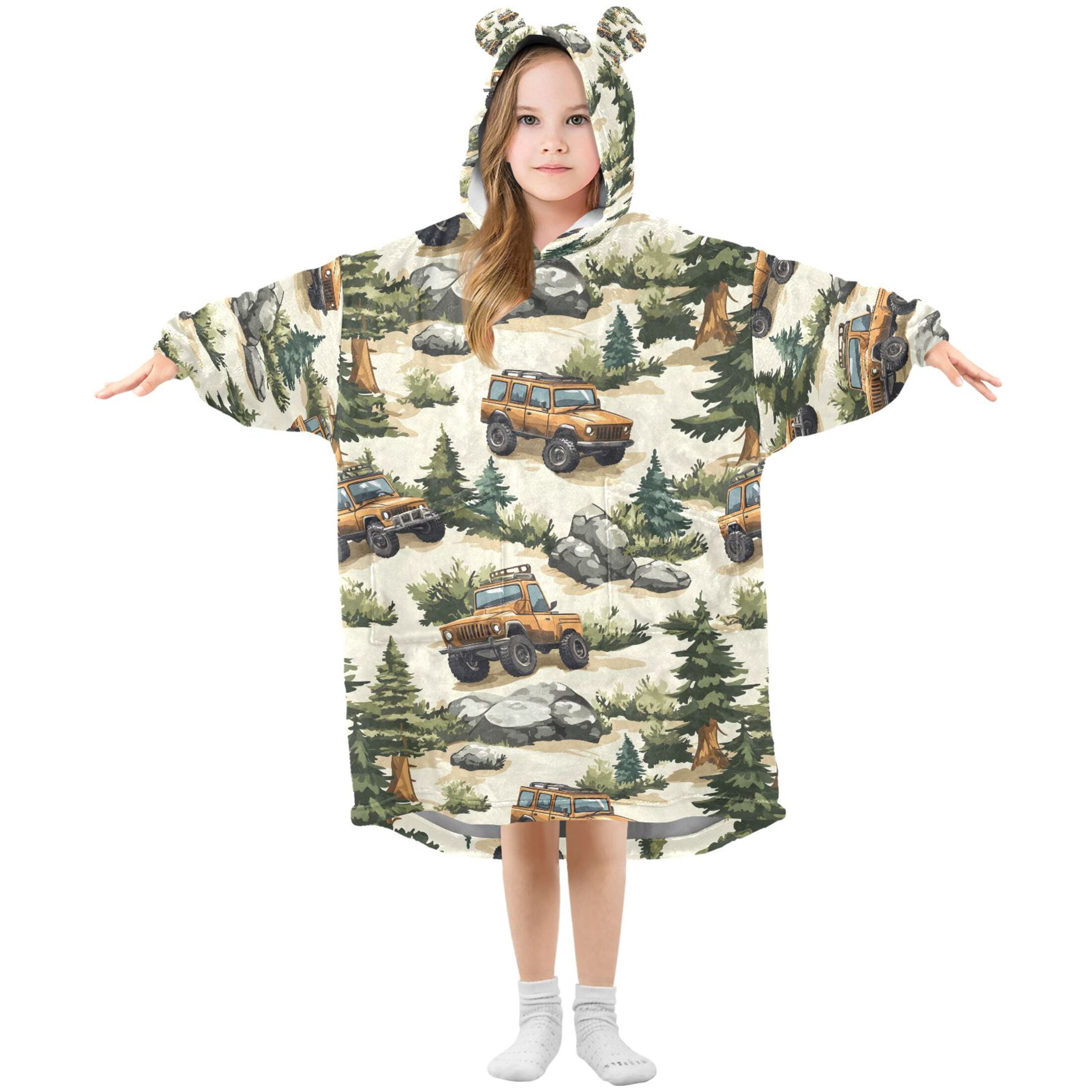 Wearable Blanket Christmas Hoodie for Road Cars Flannel Hooded Blanket with Pockets and Sleeves Suitable