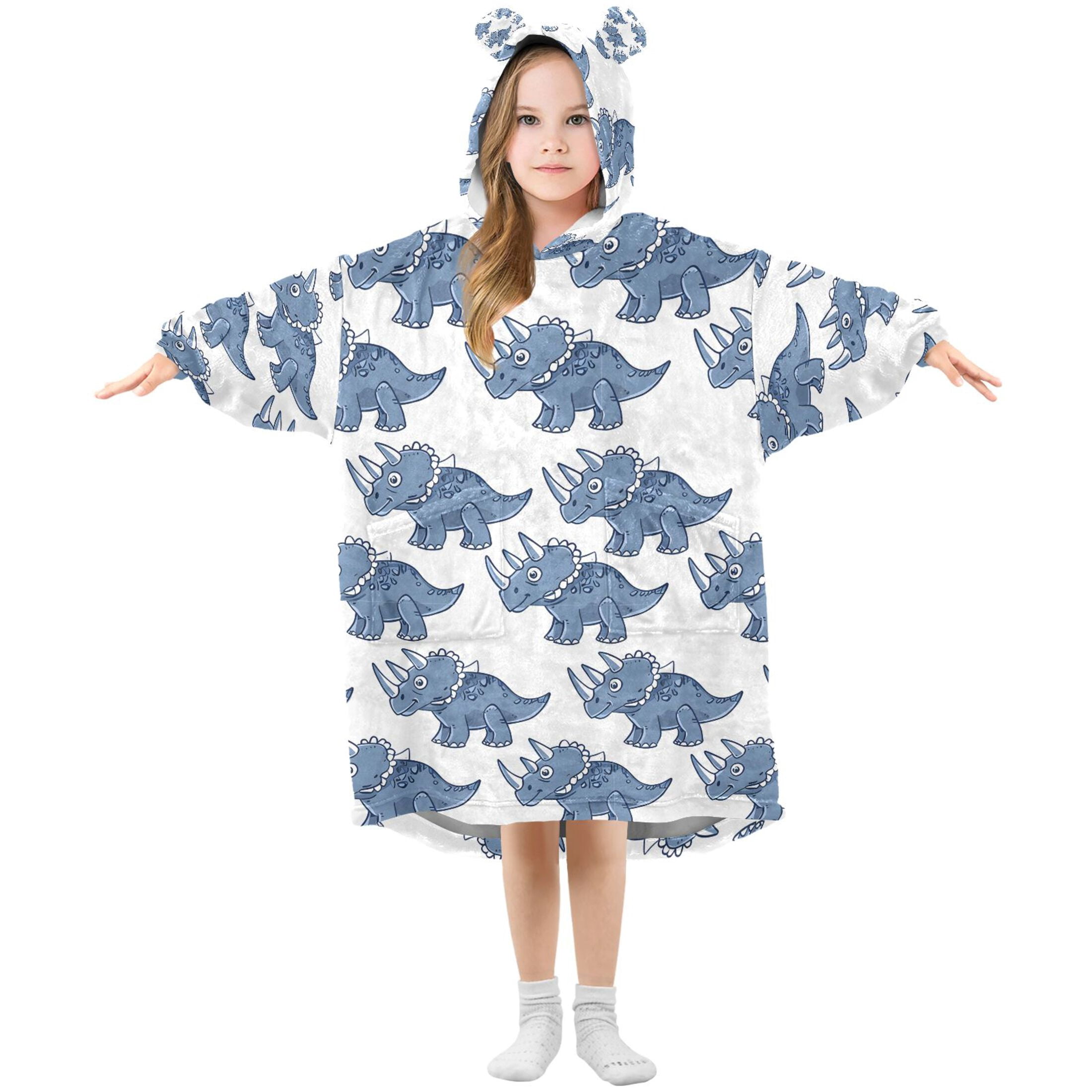 Wearable Blanket Christmas Hoodie for Triceratops Flannel Hooded Blanket with Pockets and Sleeves Suitable