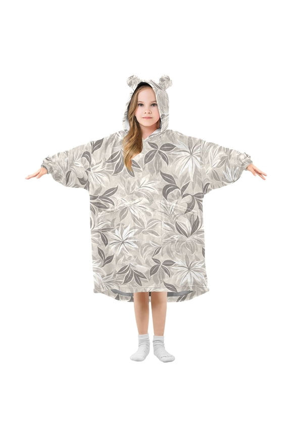 Wearable Blanket Christmas Hoodie for Vintage White Flowers Flannel Hooded Blanket with Pockets and Sleeves Suitable