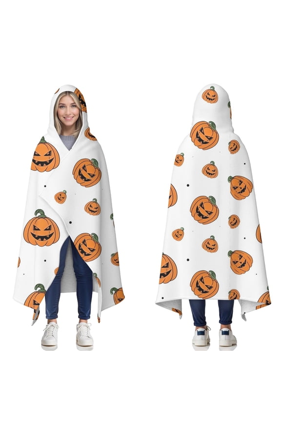 Wearable Blanket,Classic Halloween Pumpkins Pattern Hooded Wearable Sherpa Blanket for Adults & Teens,Winter Poncho Shawl Wrap Cape Thick Warm,50"x60"