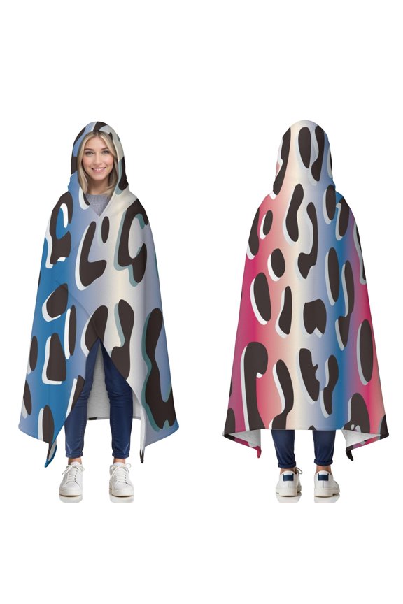 Wearable Blanket,Colorful and Black Of Leopard Print Hooded Wearable Sherpa Blanket for Adults & Teens,Winter Poncho Shawl Wrap Cape Thick Warm,50"x60"
