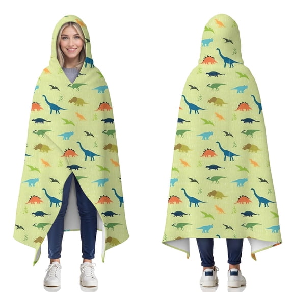 Wearable Blanket,Colorful Cartoon Dinosaurs Plants Pattern Hooded Wearable Flannel Blanket for Adults & Teens,Winter Poncho Shawl Wrap Cape Cozy Anti-Pill,60"x80"