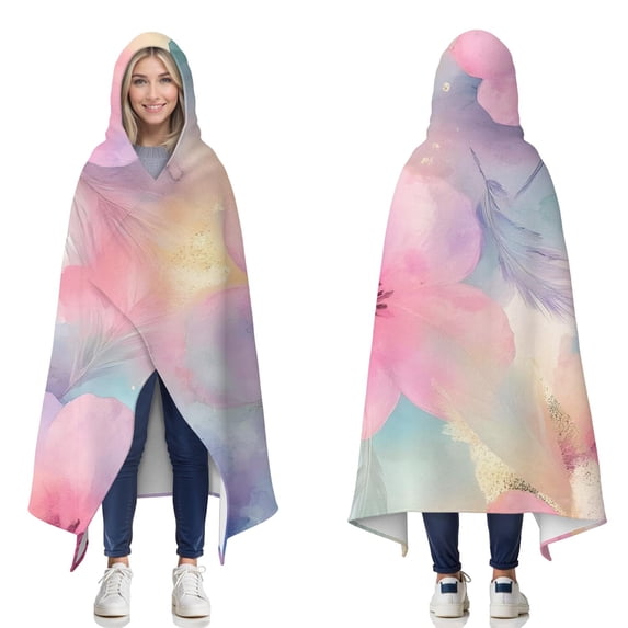 Wearable Blanket,Colorful Cloud Star Tie Dye Pattern Hooded Wearable Flannel Blanket for Adults & Teens,Winter Poncho Shawl Wrap Cape Cozy Anti-Pill,50"x60"