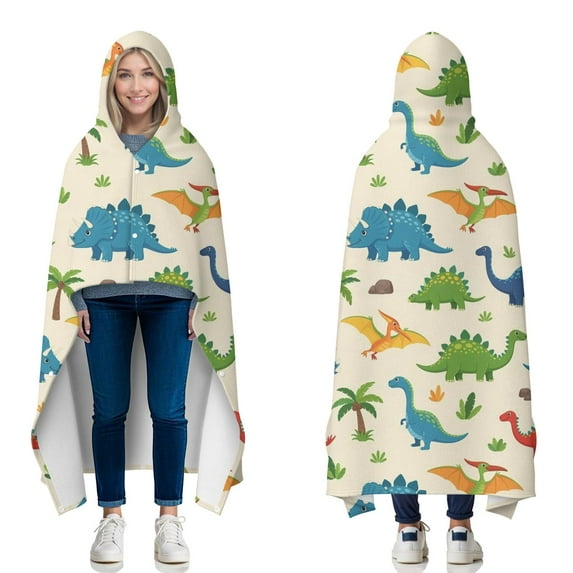 Wearable Blanket,Colorful Dinosaurs Palm Pattern Hooded Wearable Flannel Blanket for Adults & Teens with Buckle,Winter Poncho Shawl Wrap Cape,60"x80"