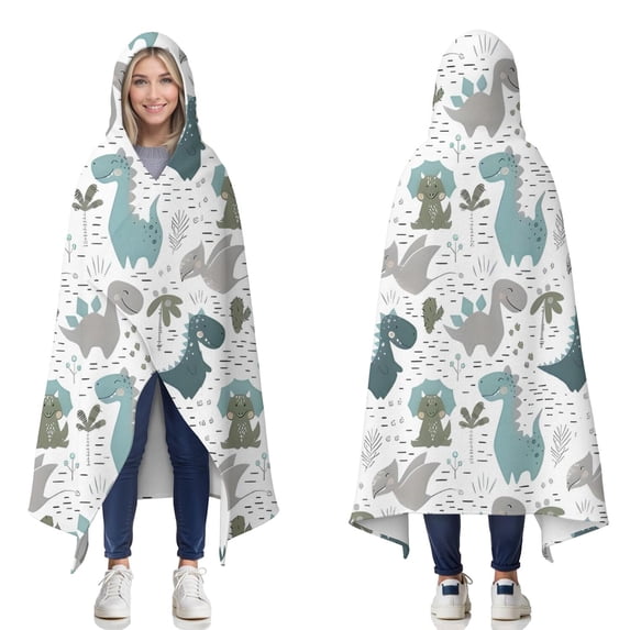 Wearable Blanket,Colorful Dinosaurs Plants Pattern Hooded Wearable Flannel Blanket for Adults & Teens,Winter Poncho Shawl Wrap Cape Cozy Anti-Pill,60"x80"