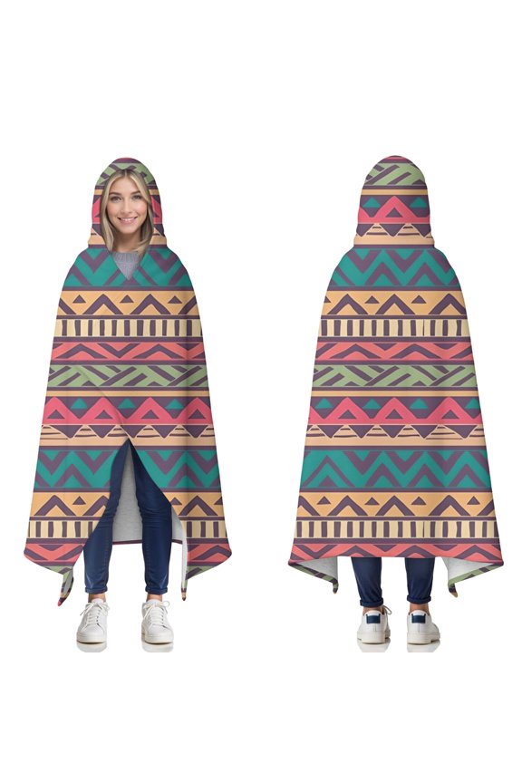 Wearable Blanket,Colorful Geometric Striped Pattern Hooded Wearable Sherpa Blanket for Adults & Teens,Winter Poncho Shawl Wrap Cape Thick Warm,60"x80"