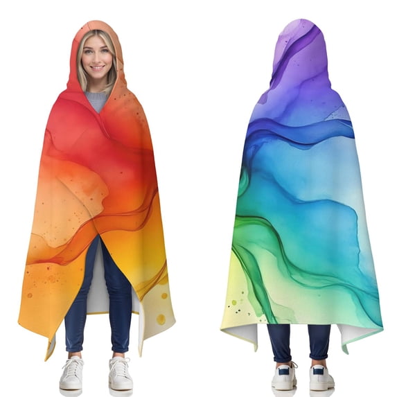 Wearable Blanket,Colorful Ink Pattern Hooded Wearable Flannel Blanket for Adults & Teens,Winter Poncho Shawl Wrap Cape Cozy Anti-Pill,60"x80"