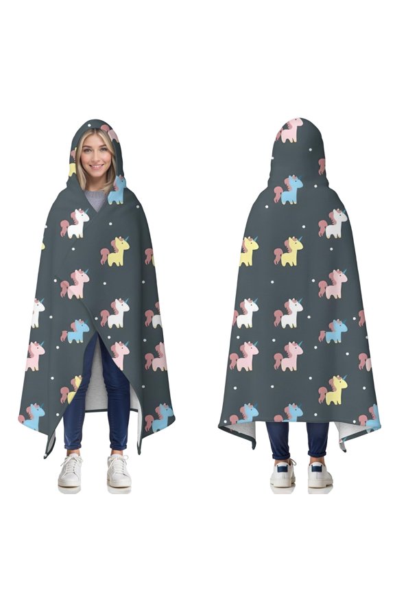 Wearable Blanket,Colorful Mini Unicorn Pattern Hooded Wearable Sherpa Blanket for Adults & Teens,Winter Poncho Shawl Wrap Cape Thick Warm,60"x80"