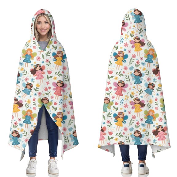 Wearable Blanket,Colorful Princess Flower Fairy Pattern Hooded Wearable Sherpa Blanket for Adults & Teens,Winter Poncho Shawl Wrap Cape Thick Warm,60"x80"