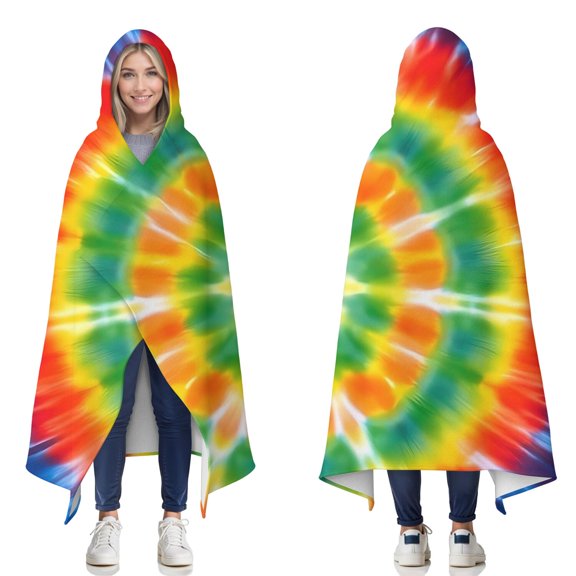 Wearable Blanket,Colorful Rainbow Tie Dye Spiral Pattern Hooded Wearable Flannel Blanket for Adults & Teens,Winter Poncho Shawl Wrap Cape Cozy Anti-Pill,50"x60"