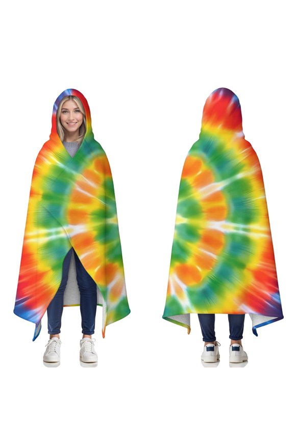 Wearable Blanket,Colorful Rainbow Tie Dye Spiral Pattern Hooded Wearable Sherpa Blanket for Adults & Teens,Winter Poncho Shawl Wrap Cape Thick Warm,60"x80"
