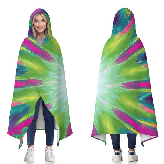 Wearable Blanket,Colorful Tie Dye Burst Pattern Hooded Wearable Flannel Blanket for Adults & Teens,Winter Poncho Shawl Wrap Cape Cozy Anti-Pill,50"x60"