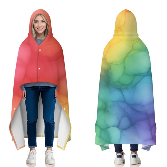 Wearable Blanket,Colorful Tie Dye Cloud Shape Pattern Hooded Wearable Flannel Blanket for Adults & Teens with Buckle,Winter Poncho Shawl Wrap Cape,50"x60"