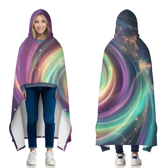 Wearable Blanket,Colorful Tie Dye Cosmic Spiral Pattern Hooded Wearable Flannel Blanket for Adults & Teens with Buckle,Winter Poncho Shawl Wrap Cape,50"x60"