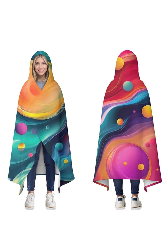 Wearable Blanket,Colorful Tie Dye Flow Ball Pattern Hooded Wearable Sherpa Blanket for Adults & Teens,Winter Poncho Shawl Wrap Cape Thick Warm,50"x60"