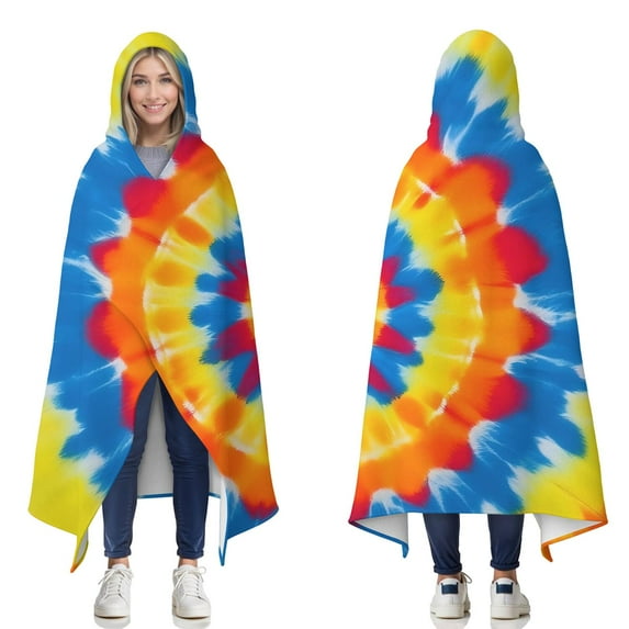 Wearable Blanket,Colorful Tie Dye Mandala Hooded Wearable Flannel Blanket for Adults & Teens,Winter Poncho Shawl Wrap Cape Cozy Anti-Pill,50"x60"