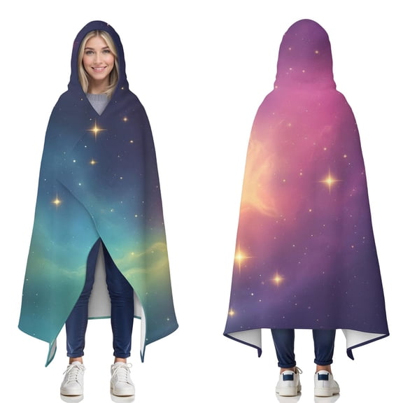 Wearable Blanket,Colorful Tie Dye Nebula Pattern Hooded Wearable Flannel Blanket for Adults & Teens,Winter Poncho Shawl Wrap Cape Cozy Anti-Pill,50"x60"