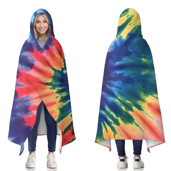 Wearable Blanket,Colorful Tie Dye Pattern Hooded Wearable Flannel Blanket for Adults & Teens,Winter Poncho Shawl Wrap Cape Cozy Anti-Pill,50"x60"