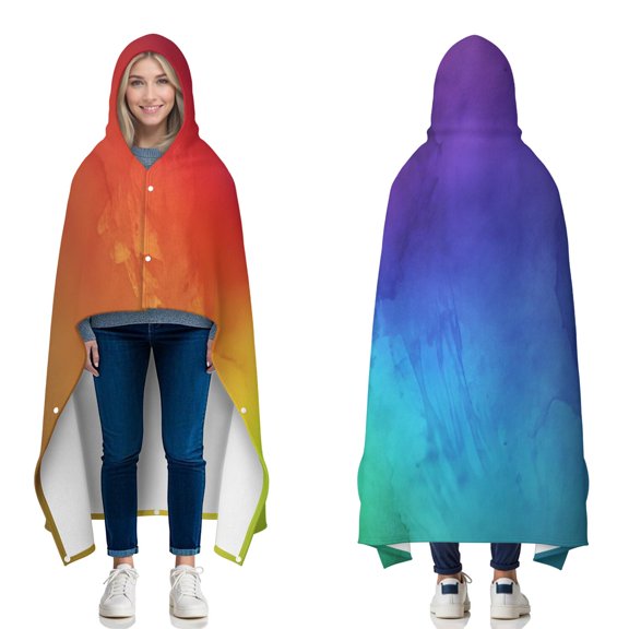 Wearable Blanket,Colorful Tie Dye Pattern Hooded Wearable Flannel Blanket for Adults & Teens with Buckle,Winter Poncho Shawl Wrap Cape,50"x60"