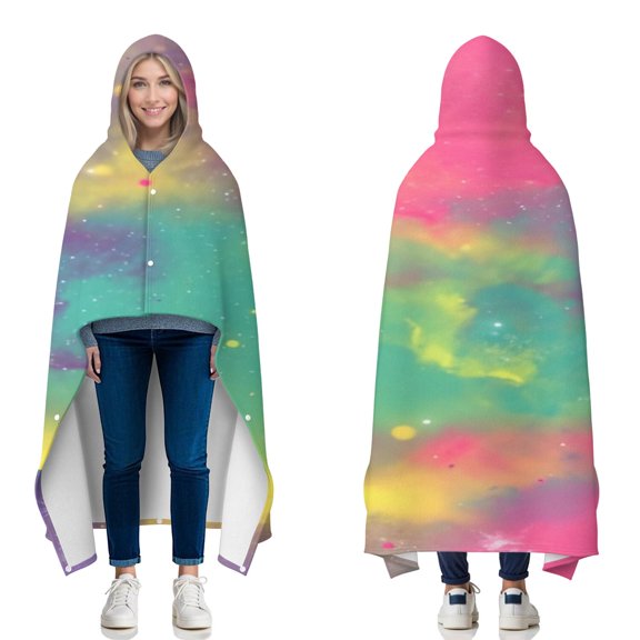 Wearable Blanket,Colorful Tie Dye Pattern Hooded Wearable Flannel Blanket for Adults & Teens with Buckle,Winter Poncho Shawl Wrap Cape,50"x60"