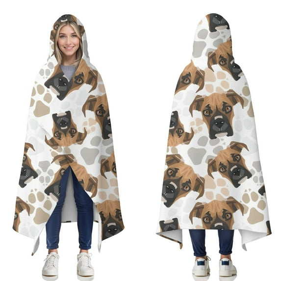 Wearable Blanket,Cute Doberman and Dog Footprint Hooded Wearable Flannel Blanket for Adults & Teens,Winter Poncho Shawl Wrap Cape Cozy Anti-Pill,50"x60"