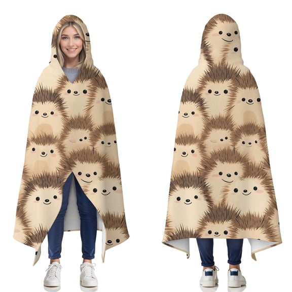 Wearable Blanket,Cute Hedgehog Pattern Hooded Wearable Flannel Blanket for Adults & Teens,Winter Poncho Shawl Wrap Cape Cozy Anti-Pill,50"x60"