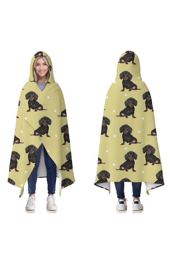 Wearable Blanket,Dachshund Footprint Hooded Wearable Flannel Blanket for Adults & Teens,Winter Poncho Shawl Wrap Cape Cozy Anti-Pill,50"x60"