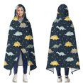 thumbnail image 1 of Wearable Blanket,DarkBlue Cartoon Dinosaurs Yellow Triangles Pattern Hooded Wearable Flannel Blanket for Adults & Teens,Winter Poncho Shawl Wrap Cape Cozy Anti-Pill,50"x60", 1 of 5