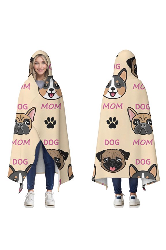 Wearable Blanket,Dog Mom Hooded Wearable Sherpa Blanket for Adults & Teens,Winter Poncho Shawl Wrap Cape Thick Warm,60"x80"
