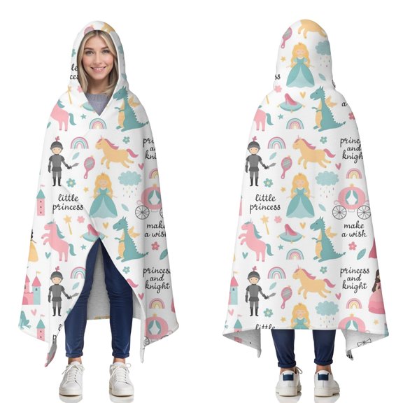 Wearable Blanket,Fantasy Princess Pattern Hooded Wearable Sherpa Blanket for Adults & Teens,Winter Poncho Shawl Wrap Cape Thick Warm,60"x80"