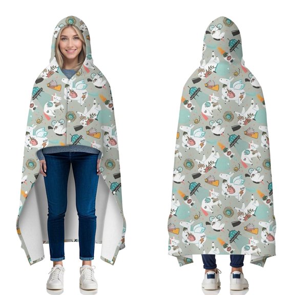 Wearable Blanket,Fantasy Unicorn Pattern Hooded Wearable Flannel Blanket for Adults & Teens with Buckle,Winter Poncho Shawl Wrap Cape,50"x60"